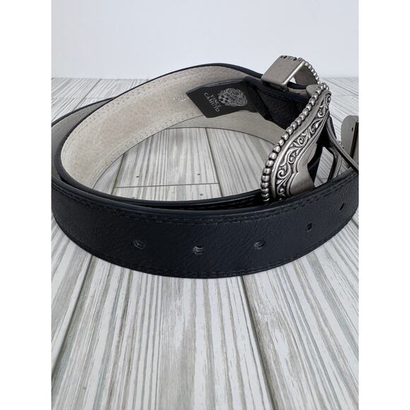 Vince Camuto belt large western ornate silver tone buckle vegan black leather main image 4